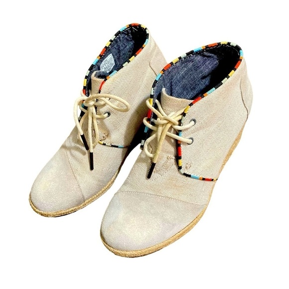 TOMS Desert Wedge Espadrille Canvas Shoes in Whisper - Size 8 - Picture 4 of 13